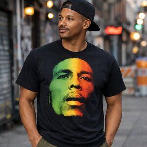 Bob Marley Rasta Face Graphic T-Shirt Black Reggae Band Tee